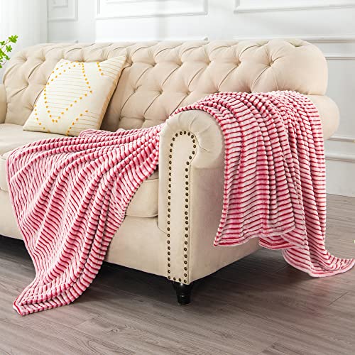 Bedelite Fleece Throw Blanket For Couch – 3D Ribbed Jacquard Soft And Warm Decorative Spring Blankets – Cozy, Fuzzy, Fluffy, Plush Lightweight Red And White Throw Blankets For Bed, Sofa， 50X60 Inches #TOP3