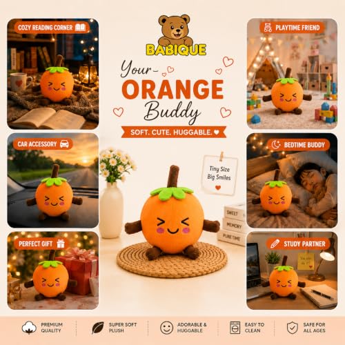 Image of Babique Orange Plush Soft Toy for Kids & Babies | Ultra-Soft Stuffed Fruit Soft Toy | Orange | 16 cm