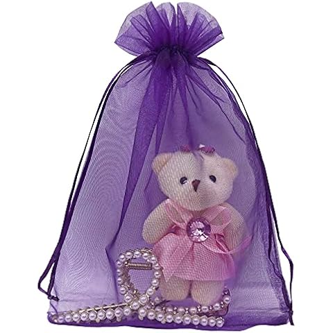 Jexila 100pcs Purple Organza Bags 6X9 Inch Mesh Drawstring Pouch Gift Bags for Wedding Party Favor Jewelry Bags (Purple) Cover
