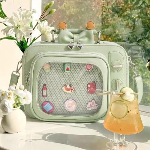 Image of Women TV Shape Ita Bag Shoulder Bag Ita Backpack Fun female Clear Window Anime Pins Display Purse (light green)