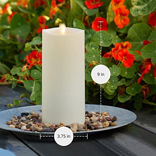 Image of Luminara Outdoor Flameless LED Ivory Candle Melted Edge 3.75 inch x 9 inch Real Moving Flame Battery Operated Timer Plastic Weather-Resistant