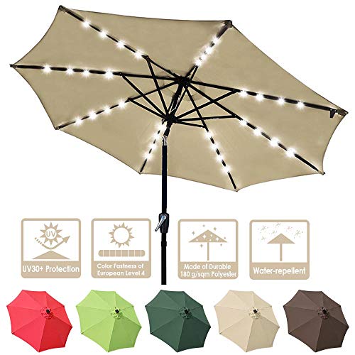 Yescom 9ft 32 Solar Powered LED Light Outdoor Patio Umbrella with 8 Rib