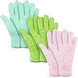 Patelai 3 Pairs Microfiber Plant Dusting Gloves Leaf Cleaning Gloves for Indoor Plants, Blinds, Furniture, House(Medium,Green Yellow, Water Blue, Pink)