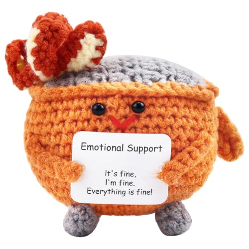 Tmtains Emotional Support Dumpster Fire Crochet Dumpster Fire Desk Accessories Positive Handmade Knitted Plush Funny Encouragement Inspirational for Women Coworker Room Decors (Orange)