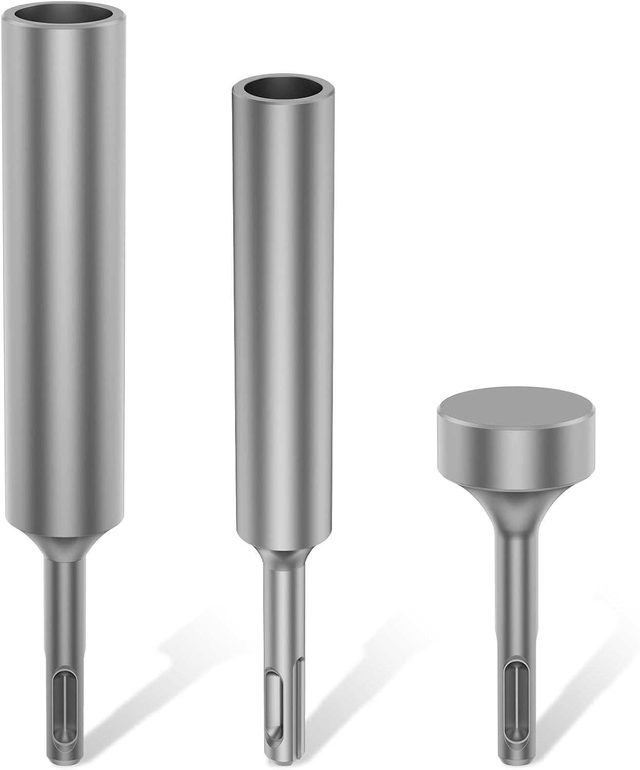 NIHUIFDPY 3-Pack SDS Plus Ground Rod Driver Set (5/8", 3/4" & Flat) - Heavy Duty Chrome Vanadium Steel - Fits Bosch, Dewalt, Milwaukee Rotary Hammer Drills - For Rebar, Anchor Bolts & Fence Posts-image-12