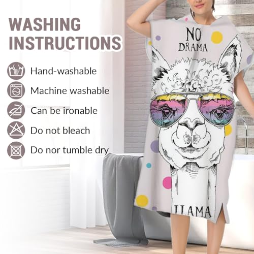 DOTBUY Badeponcho Damen & Herren mit Kapuze, Alpaka Tierdruck Surf Poncho Erwachsene Mikrofaser Changing Robe Handtuch Poncho, Schnelltrocknend & Kompak- 75 x 110 cm