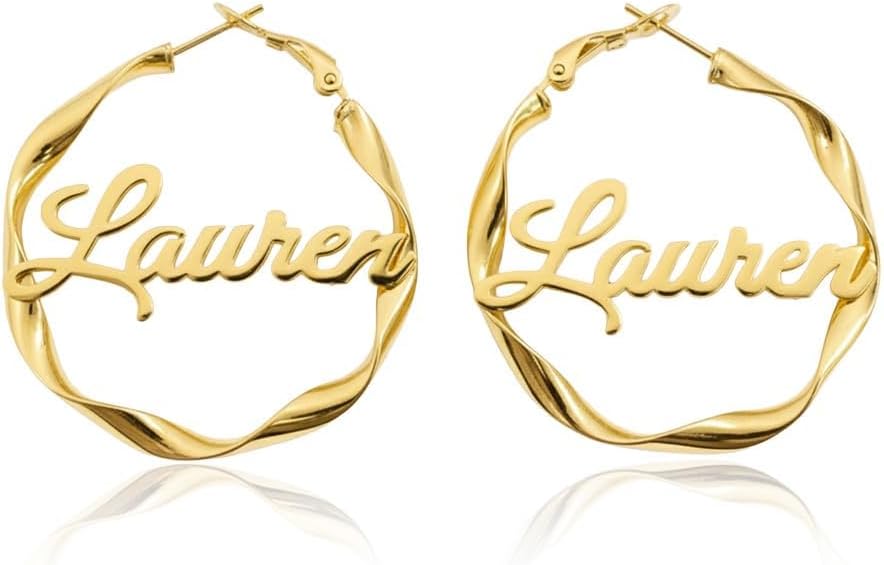 Personalized Name Hoop Earrings for Women | Twisted Hoop Customized Name Earrings Jewelry | Custom Earrings Jewelry Gift for Birthday Wedding Anniversary