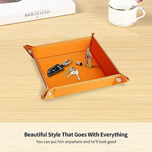 Image of YAPISHI Key Dish Bowl for Men, Entryway Catchall Holder Bedside Table Valet Tray for Pocket Stuff, PU Leather Nightstand Organizer for Dice /Coins /Wallet /Watch /Rings /Sunglasses, Dresser /Coffee Table