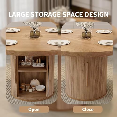 Image of 5-Piece Dining Set for Small Spaces 43.3 inch Round Table & 4 PU Leather Chairs, Modern Farmhouse with Storage Shelf, Apartment Kitchen Easy Assembly (Walnut Color Round Table + 4 Modern Brown Chairs)