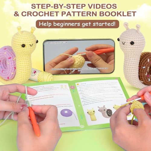 Image of Crochetta Crochet Kit for Beginner, Crochet Starter Kit w Step-by-Step Video Tutorials, Learn to Crochet Kits for Adults & Kids, DIY Knitting Supplies, 2-Pack Snail Couple (40%+ Yarn Content)