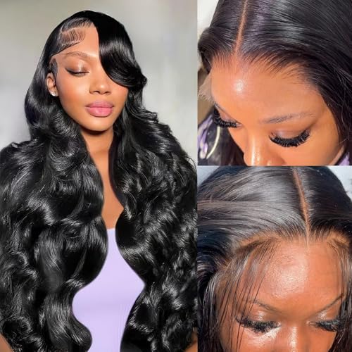 SKINLIKE 5x5 HD Lace Closure Wigs Human Hair 200% Density 26Inch Body Wave 0.1mm Ultra-Thin Swiss Lace Pre-Plucked Bleached Knots Glueless Wigs Human Hair with Drawstring Easy to Wear Natural Hairline