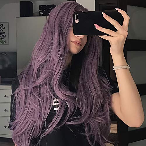 Vigorous Ombre Purple Long Straight Wigs for Women Middle Part Wig Synthetic Heat Resistant Full Wig for Party Daily Use Wig Hot Lovely Purple Color 28 Inches.(Ombre Purple)