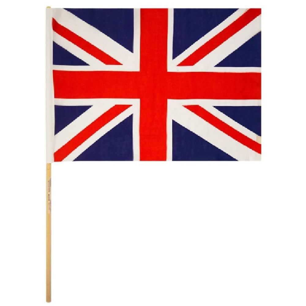 Union Jack Hand Flags with 45cm Wooden Stick, Double-Sided Mini UK Flags for Waving, Parties, Sports, Parades & Celebrations (4)