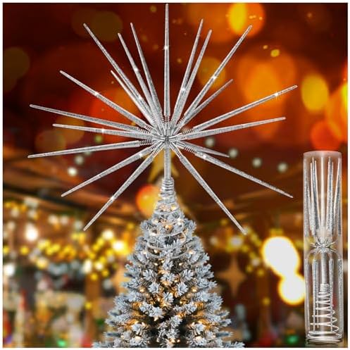Silver Christmas Tree Topper 13.7 Inch - No DIY Silver Star Burst...