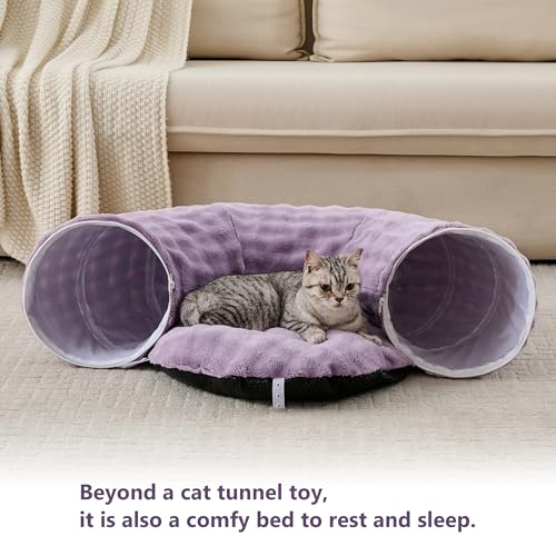 Image of Bubble Cat Tunnel for Indoor Cats, Round Peekaboo Cave Toy with Dangling Balls, Donut Tunnel Bed with Circle Mat for Puppy Kitten Rabbit, Dusty Purple