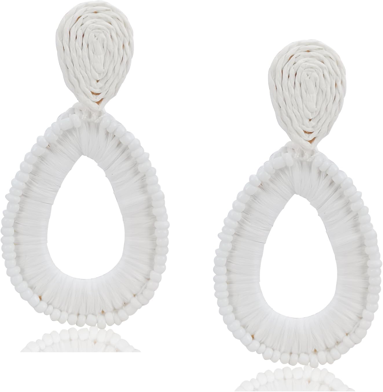 Statement Raffia Teardrop Dangle Earrings Boho Beaded Earrings Handwoven Drop Earrings for Women Jewelry Gifts