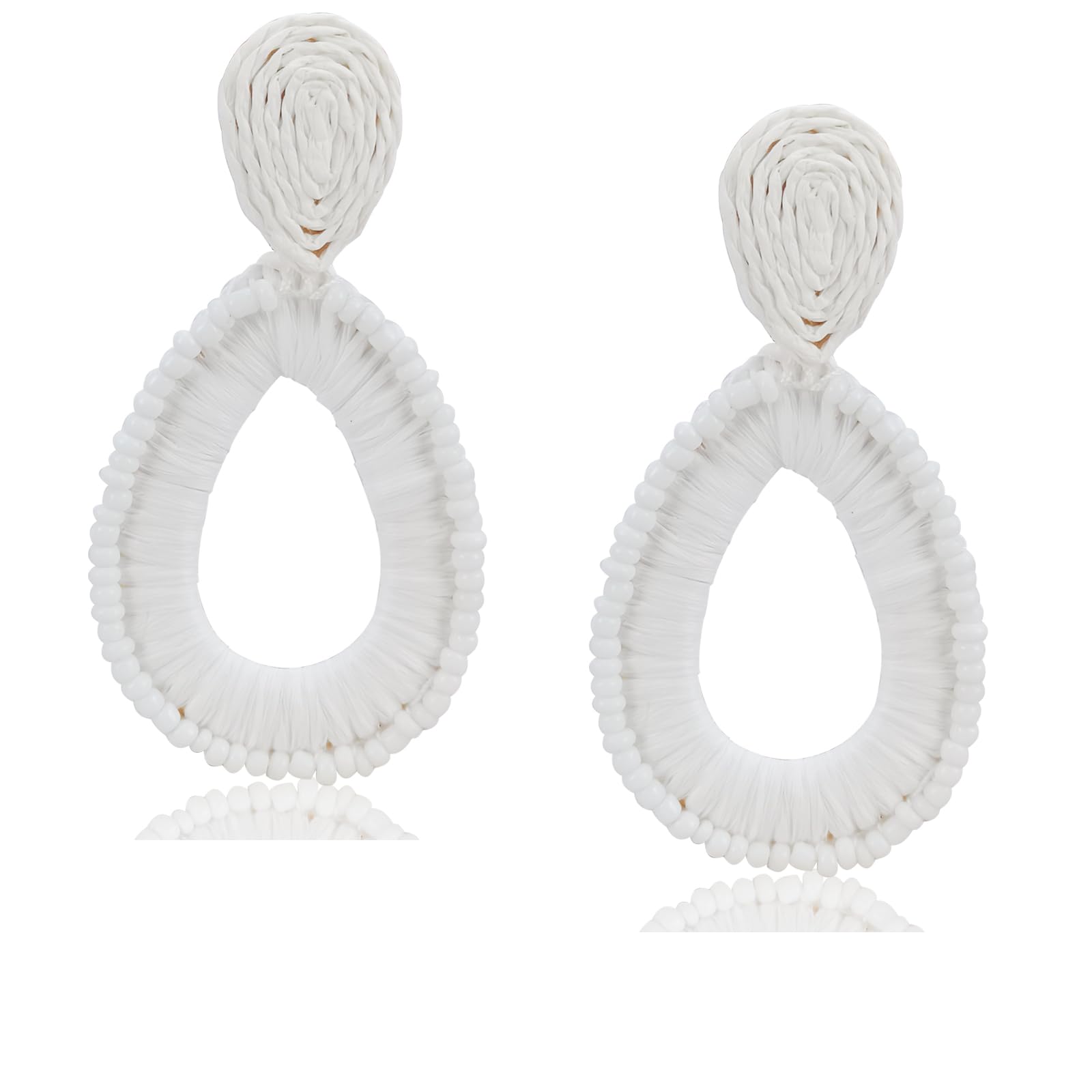 YBMYCMStatement Raffia Teardrop Dangle Earrings Boho Beaded Earrings Handwoven Drop Earrings for Women Jewelry Gifts