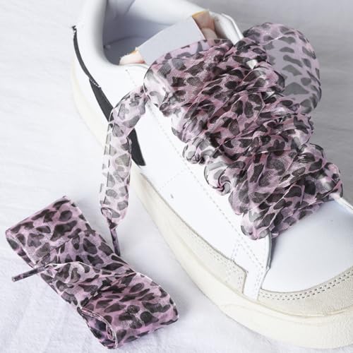 Olukssck Fashion Leopard Print Shoelaces 4CM Wide Ribbon Shoe Laces for Women Sneakers2