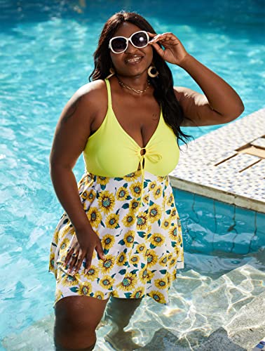 Hanna Nikole Women's One Piece Plus Size Slimming Swimsuit Swimdress with Boyshort 28W Sunflower - Image 4
