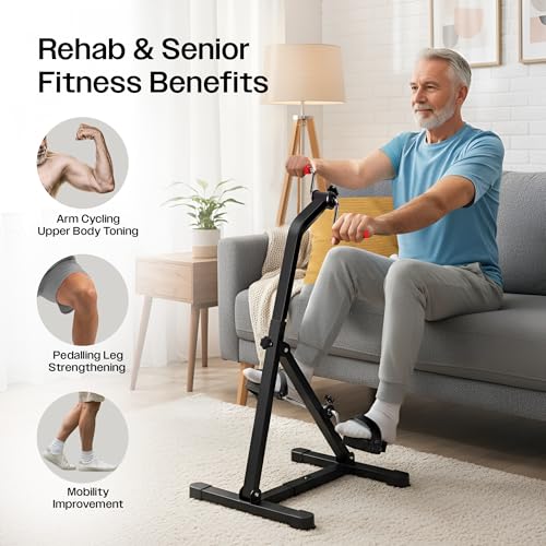 Image of Sparnod Fitness SMB-275 Arm & Leg Mini Exercise Bike, Manual Pedal Rehabilitation Exerciser, Adjustable Resistance, Compact Design with Non-Slip Pedals, Steel Frame, 120kg Capacity