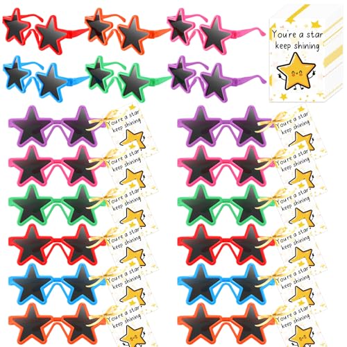 Tellegloww 48 Set Back to School Gift Bulk for Students Bulk Star Sunglasses with Card for Kindergarten Preschool Party Favor