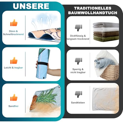 Lorymachy Mikrofaser Strandtuch - 180x100 cm Strandtuch XXL, 250GSM Schnelltrocknendes Badetuch Strand, Hautverträglich Beach Towel für Strand, Ausgestattet mit Aufbewahrungstasche(Ananas)