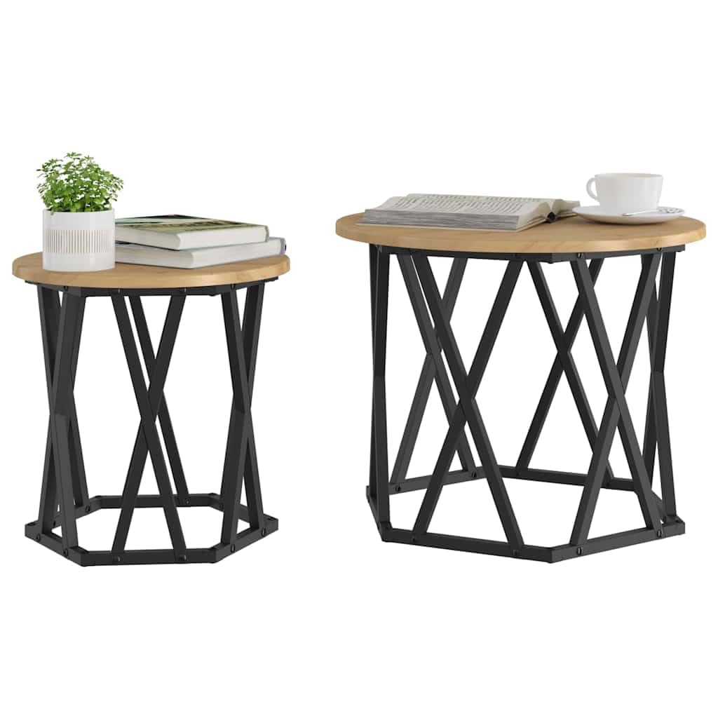 vidaXL Mesa Lateral 2 pcs Roble Artesanal Madera Ingenierizada y Acero, Mesa Redonda Moderna, Mesa de café compacta, Mueble Decorativo Elegante, Acabado Suave y diseño de Acero Resistente