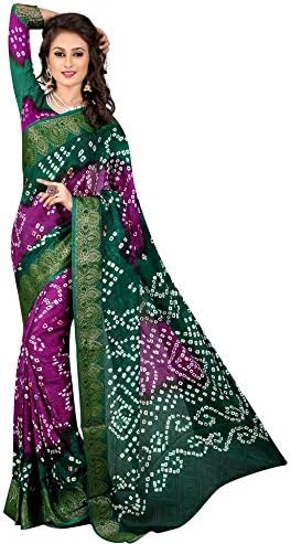 Divine International Trading Co Women's Art Silk Printed Tie and Dye Bandhani Sarees with Blouse Piece Fabric Div-01d(Green+Purple)