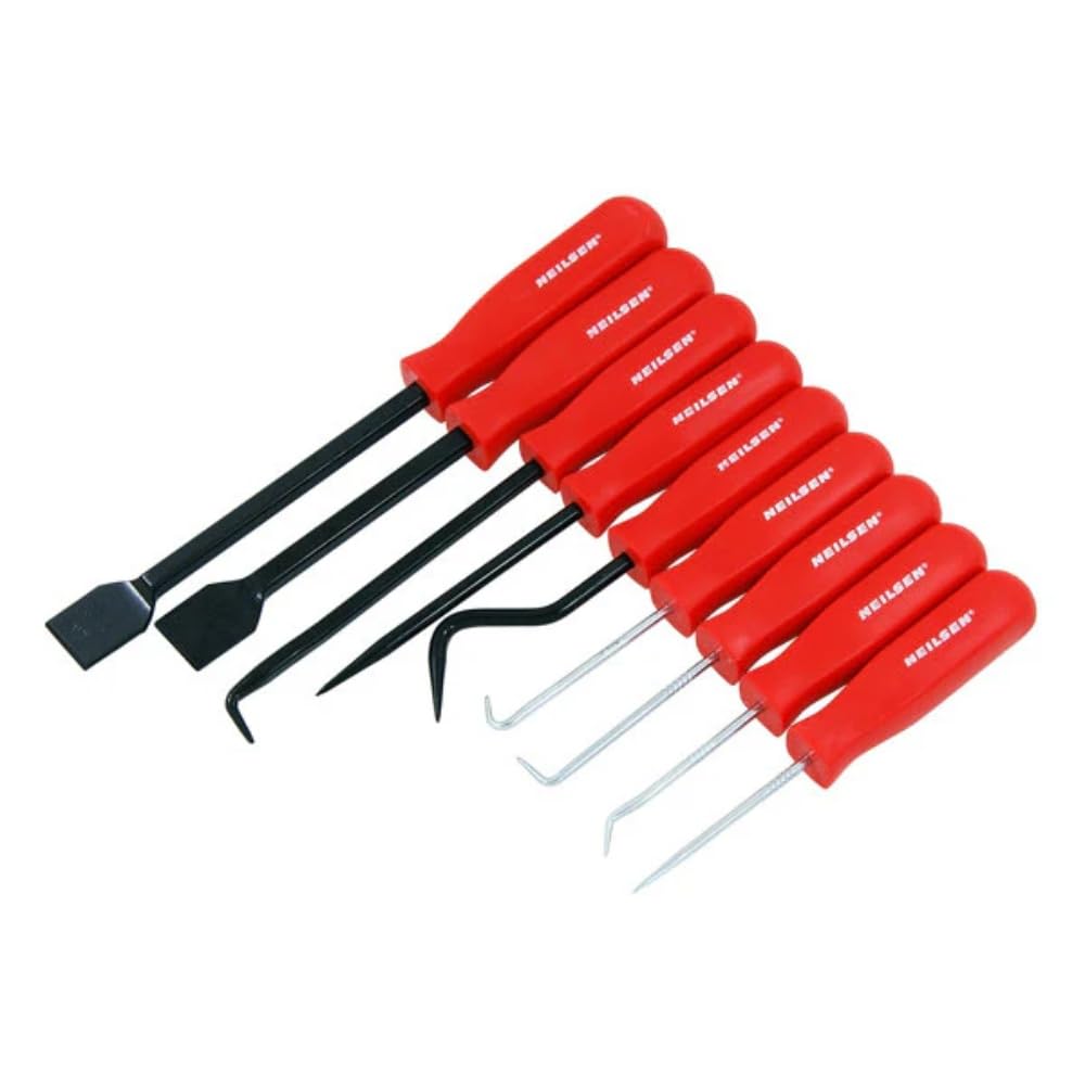 Neilsen CT5806 9pc Hook Pick and Scraper Set Compatible with Awl U Hook L Hook V Hook Radiator Hose Remover Cotter Pin Puller Scratch Awl Multipurpose Scrapers