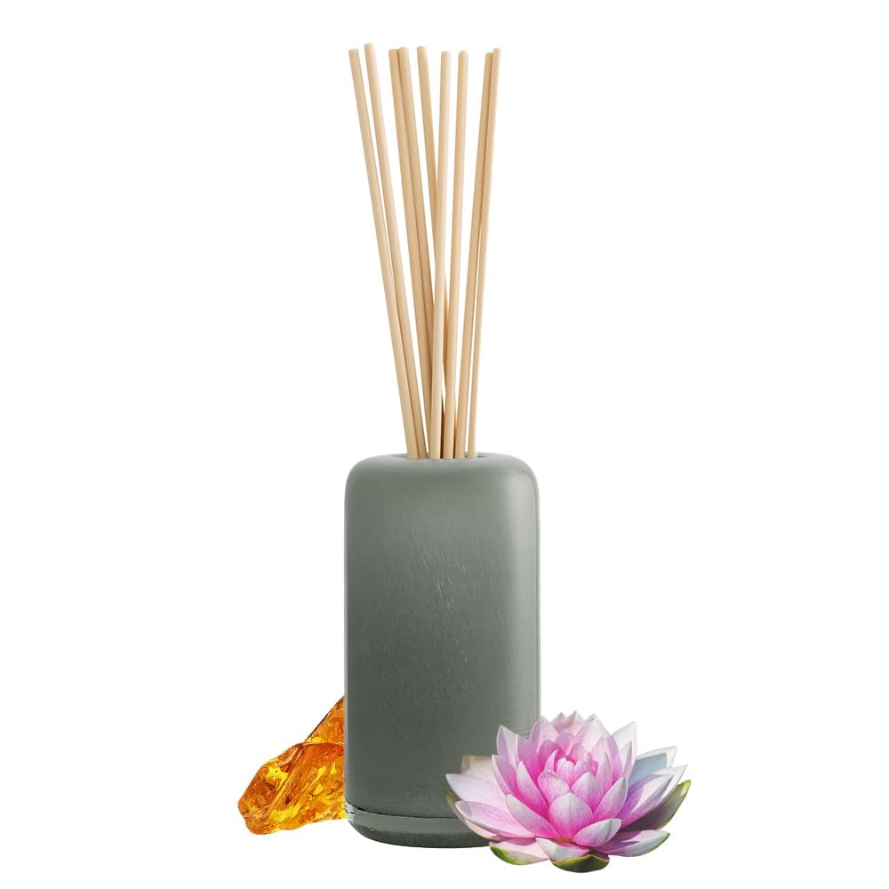 SpaRoomHandblown Glass Reed Diffuser - Amberwood Lily - Great Aromatherapy Diffuser for Office Decor, Apartment Decor, and Room Decor