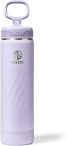 Takeya Botella de agua deportiva de acero inoxidable con triple aislamiento de 22 onzas, tapa con popote, a prueba de fugas, resistente al sudor,