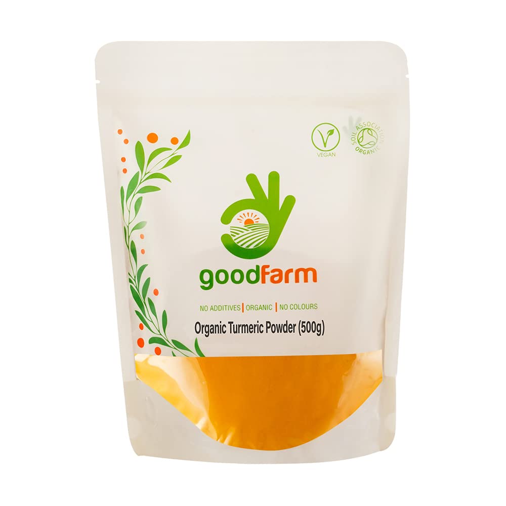 goodFarmOrganic Turmeric Powder 500g - Premium Quality, Certified Organic | Vegan | Ayurveda | Superior aroma & taste | Anti-inflammatory & other health benefits,GFTURM000500P0EU OrganicSoil AssociationSoil AssociationSoil Association