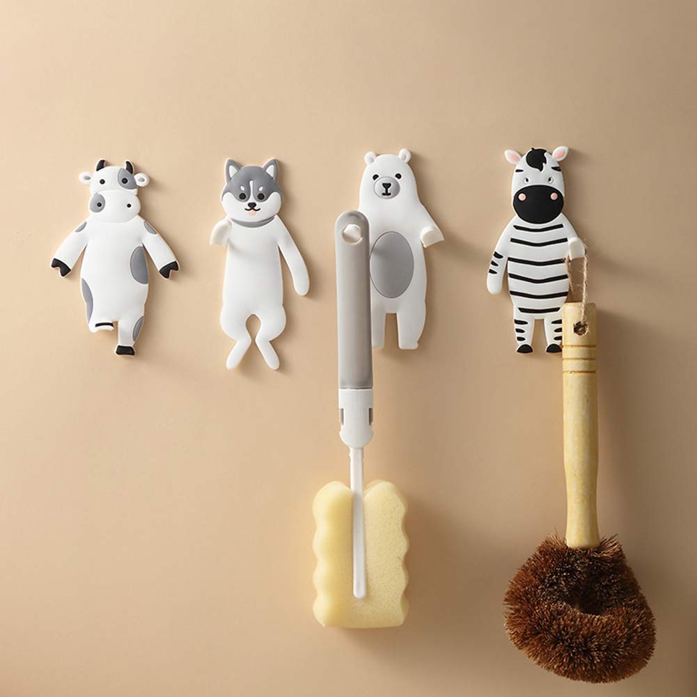 Wall Hooks，4 x Reusable Animal Cartoon Key Hanger Hook，Decorative Bear Panda For Kids Room Bedroom Bathroom Refrigerator Decor Office，Pack of 4