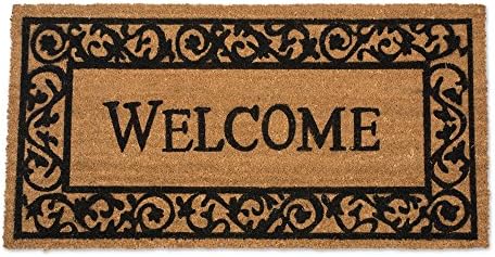 Natural Coir Coco Fiber Non-Slip Outdoor/Indoor Doormat, 21x41", Heavy Duty Entry Way Shoes Scraper Patio Rug Dirt Debris Mud Trapper Waterproof-Welcome