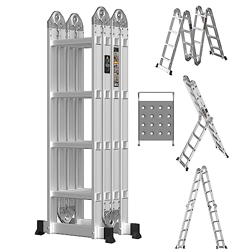 4.7M/15.4FT Multi-Purpose Ladder Aluminium Foldable Stepladder 14 IN1 Combination Folding Ladder with Platform