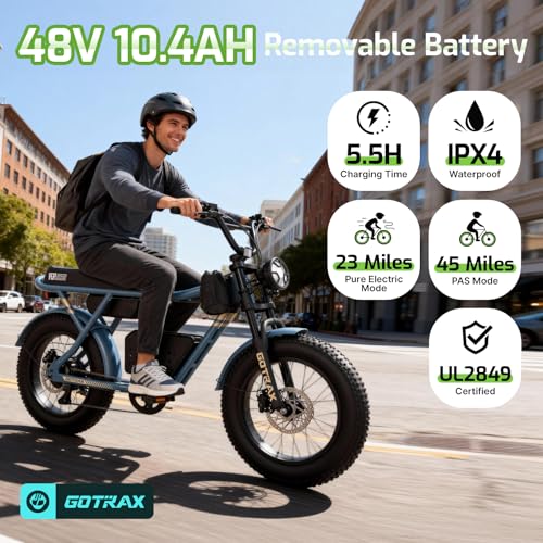 Image of Gotrax R7 Electric Bike for Adults, 750W Motor, 25mph, Max 45-Mile Range, 20 inch Fat Tire, UL Certified, 48V Removable Battery, Oversized Padded Seat, Basket&Frame Bag, Easy Assembly for City&All-Terrain