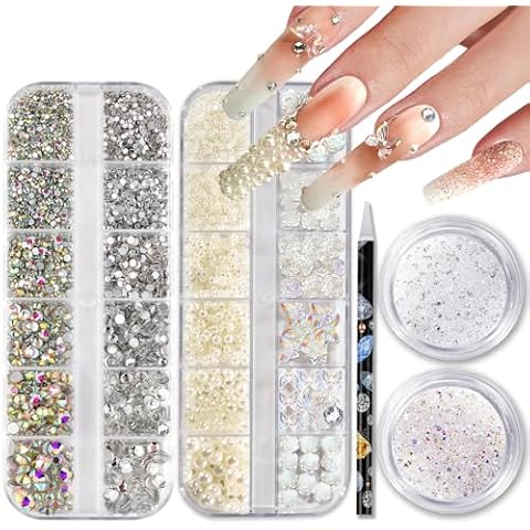 HAOZHER 11000 PCS Nail Rhinestones and Pearls Cover