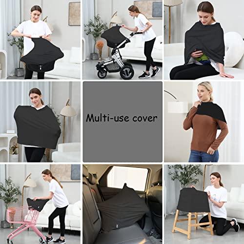 Image of Carseat Covers for Baby Breastfeeding - Multi use Car Seat Canopy Cover, Infant Stroller Canopy Cover for Boy and Girls (Black Print)