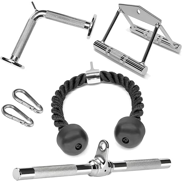 Zipzell™ Sports Gym Machine Attachment Combo: Triceps Rope, Straight Bar, V Shaped Handle, Rowing Handle with 2 Safety Locks-image-46