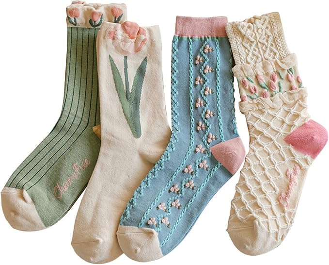 Women's Calf Length Designer Socks for Winters | Set of 5