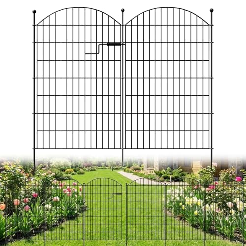 7-teiliger Gartenzaun mit Tür 100 cm hoch x 4 5 m lang rostfreies Metall Hundezaun Tierbarriere Dekorative Beetumrandung No-Dig-Design für Hof Terrasse und Blumenbeet