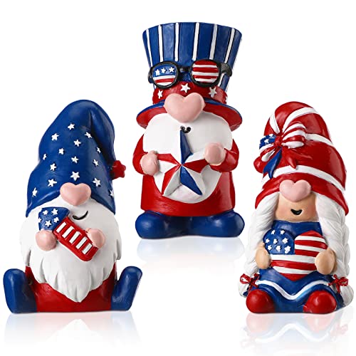 3 Pcs 4Th Of July Gnome Decor Patriotic Gnome Statue Independence Day Collectible Figurines Outdoor Sculptures Resin Memorial Day Gnomes Decoration For Yard Lawn Home Tiered Tray American Veteran #TOP17