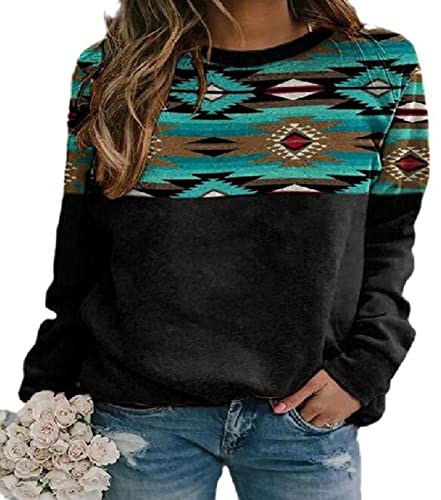 HongYunXn Tshirt à Manches Longues Imprimé De Style Ethnique Occidental pour Femmes Pull Décontracté à Col Rond Et à Manches Longues Couleur3 M Cover