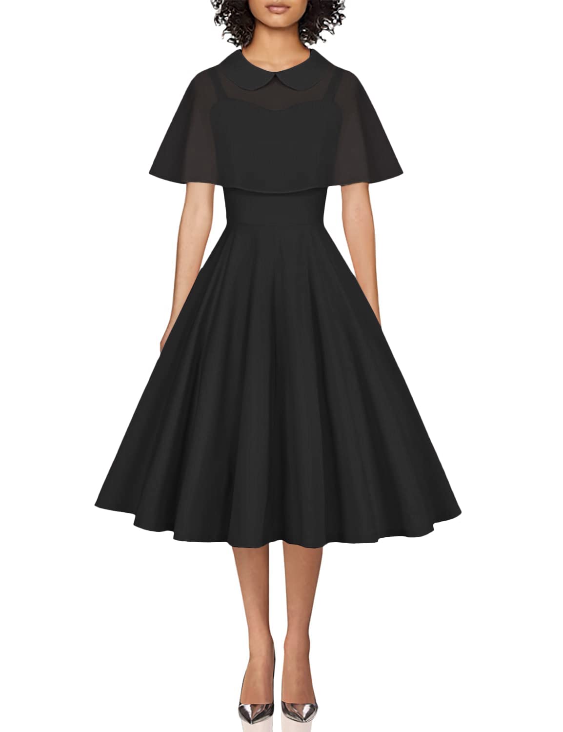 GownTown Women's 1950s Cloak Two-Piece Cocktail Dress - Large Black