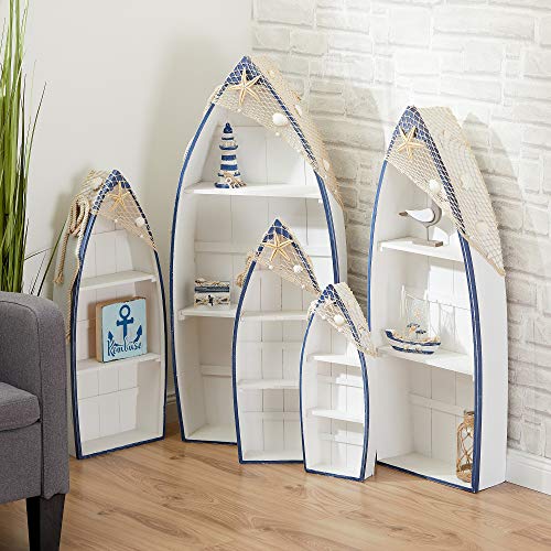 Cepewa Lot de 5 étagères de salon avec filet et coquillages Blanc/bleu