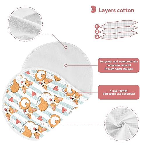 Image of Muslin Baby Burp Cloths, Puppy Corgi Dogs Stripes Muslin Washcloths Baby Rags Comfy Soft Absorbent in for Newborn Boys and Girls 2 Piece 22 x 11 Inch