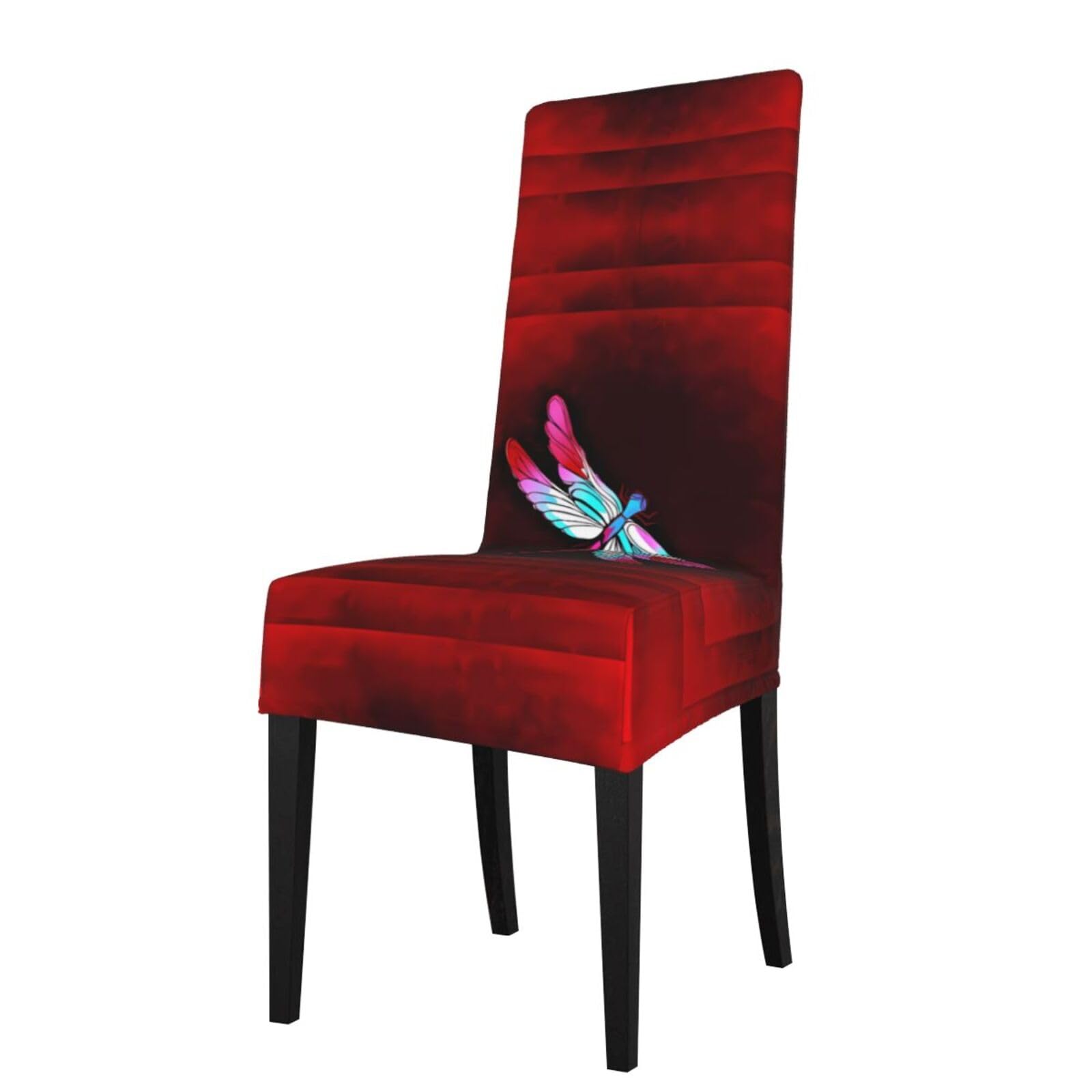 HJFCZH Dragonfly on Red Background Prints Protection Cover for Dining Chair - Stretchable Chair Throw Covers for Dining Room, Hotel Event Party