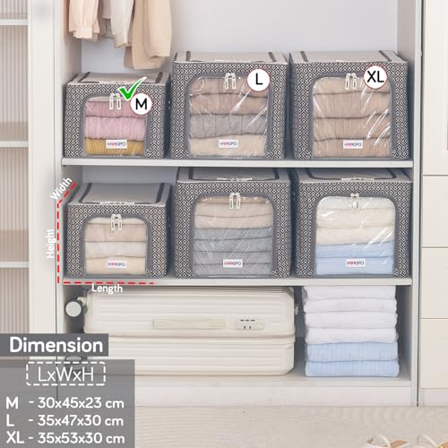 Image of HOKIPO Wardrobe Organiser for Storage of Clothes, 600D Oxford Fabric Storage Box, Charcoal Grey - Medium Pack of 1 (AR-6717-CGRY)