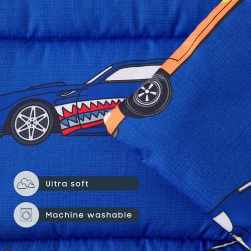 Image of Wake In Cloud - Toddler Nap Mat with Pillow and Blanket, for Kids Boys Ages 3 Plus in Kindergarten Daycare Preschool, Roll Up Sleeping Bag, Race Cars Vehicles