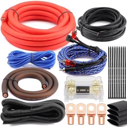1/0 Gauge (0 AWG) Pure OFC Amplifier Wiring Kit 6000W - Heavy Duty Car Audio Power Cable with Fuse Holder & RCA | for High Power Subwoofer & Big 3 Upgrade | Verify 0.33' OD Fits Your Amp